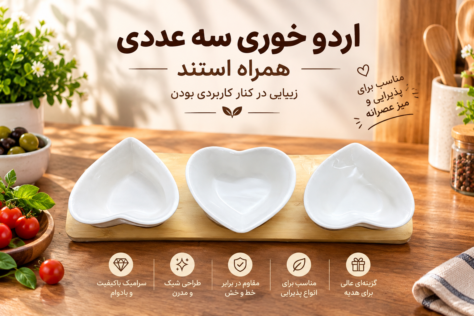 اردو خوری سرامیکی سه عددی طرح قلبی